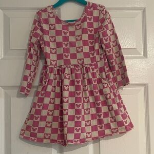 Disney Pink and Cream Checkerboard Long Sleeve Dress Mickey Mouse Print - 5T